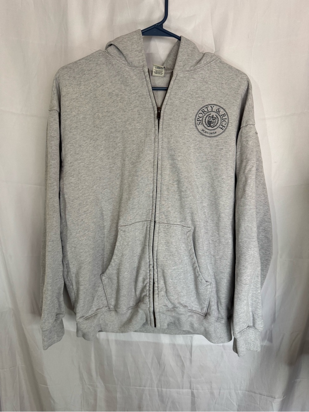Sporty & Rich Gray Zip Up Hoodie Size Medim